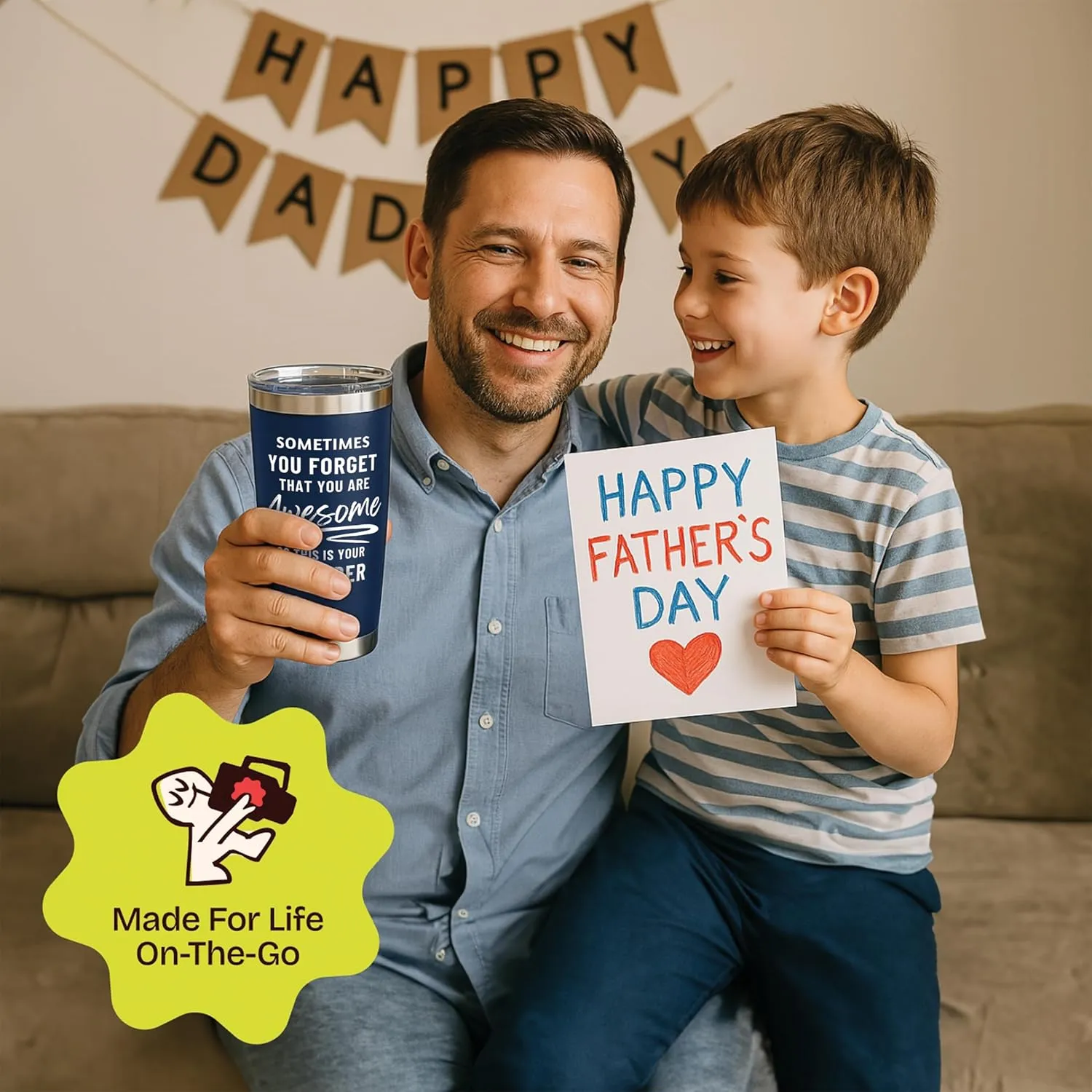 Dad Gifts for Fathers Day Cup - Sometimes You Forget Your Awesome Gifts Navy 20oz Motivational Coffee Tumbler Birthday Gift for Dad, Husband, Boyfriend Inspirational Mugs for Men Who Want Nothing