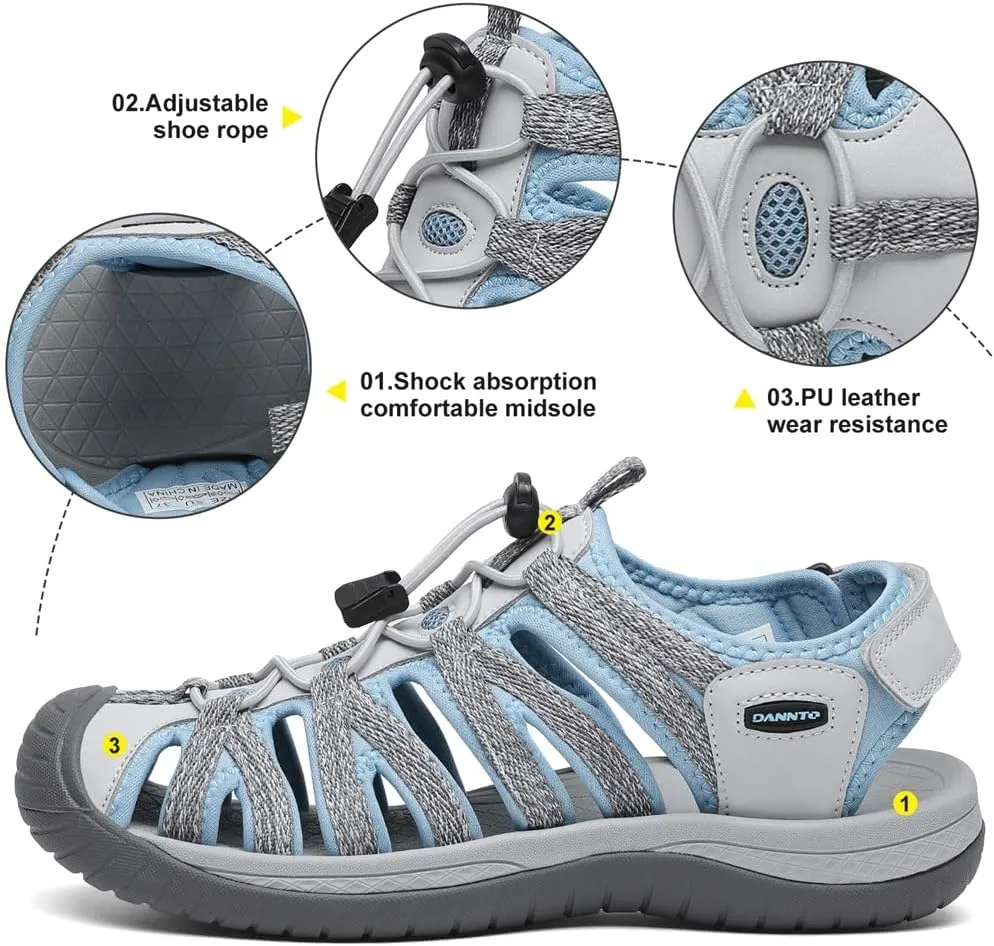 Dannto Women's Closed Toe Hiking Sandals Walking Water Sandal Comfort Athletic Sport Outdoor Sandals