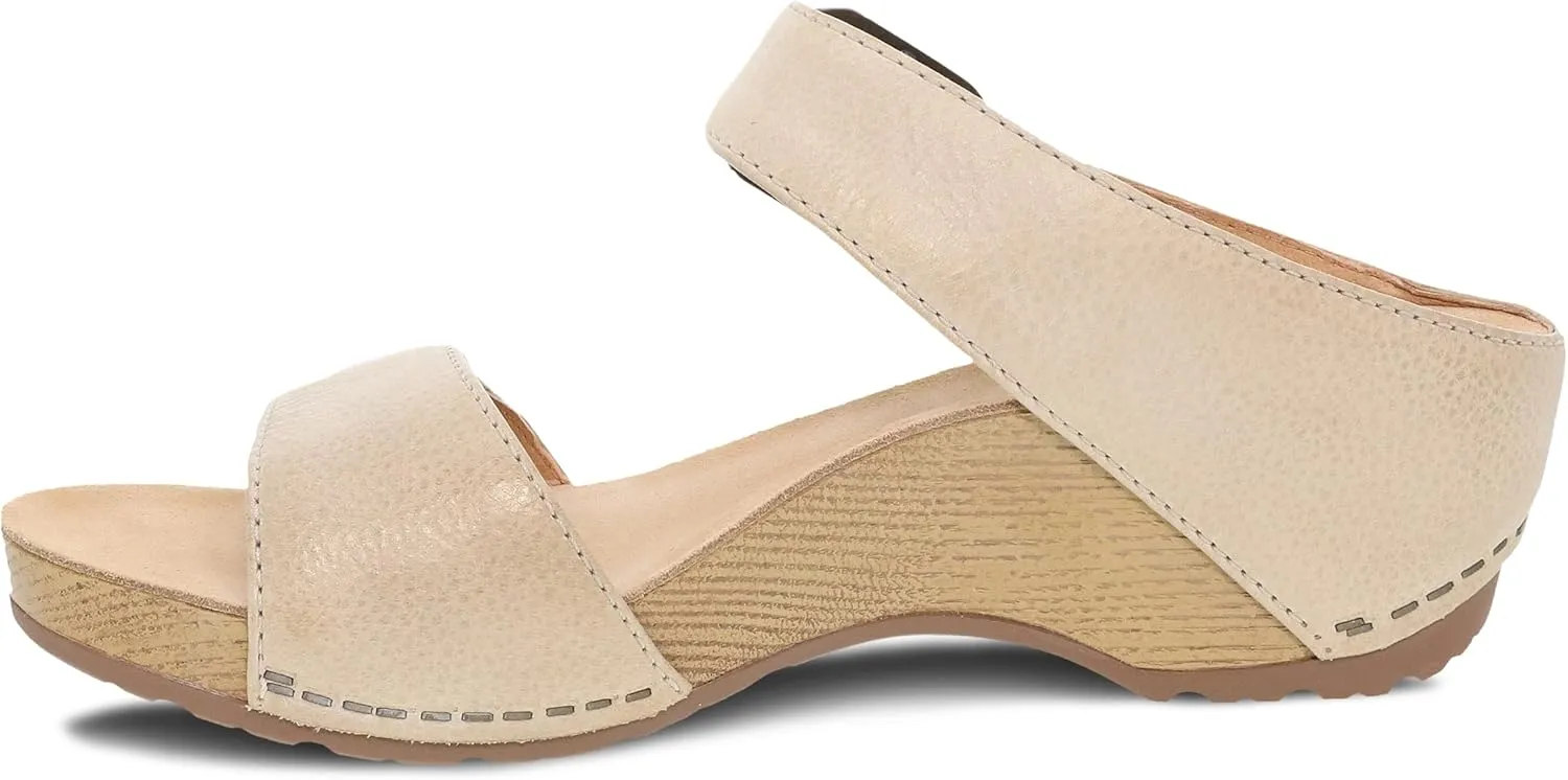 Dansko Tanya Slip-On Wedge Sandal for Women – Cushioned, Contoured Footbed for All-Day Comfort and Support – Hook & Loop Strap with Buckle Detail – Lightweight Rubber Outsole