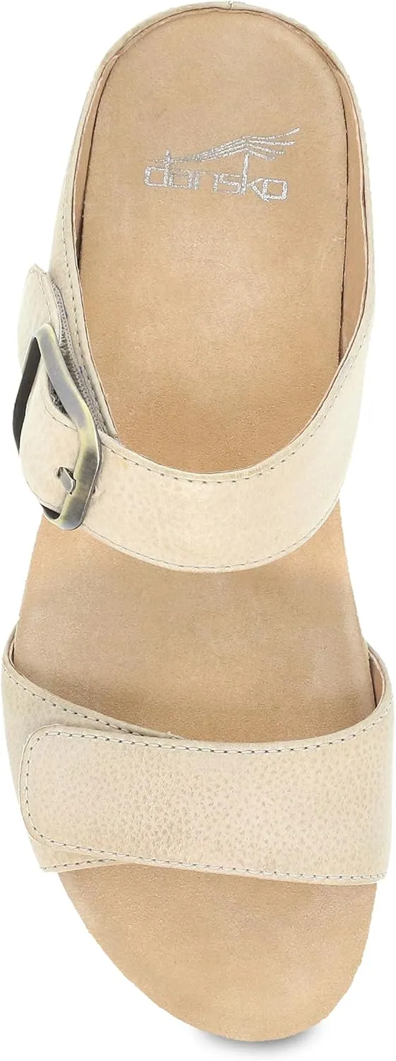 Dansko Tanya Slip-On Wedge Sandal for Women – Cushioned, Contoured Footbed for All-Day Comfort and Support – Hook & Loop Strap with Buckle Detail – Lightweight Rubber Outsole