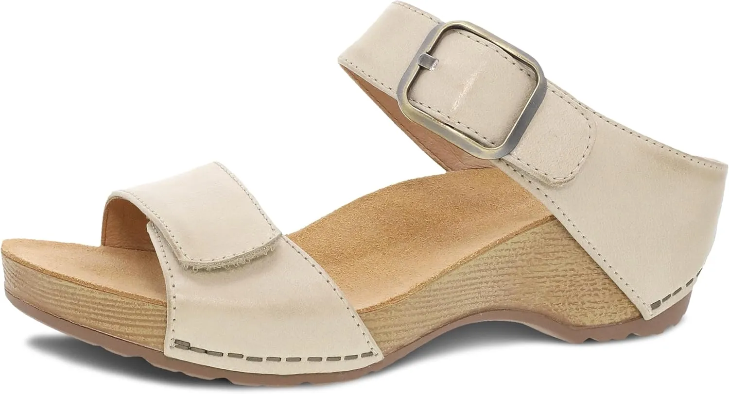 Dansko Tanya Slip-On Wedge Sandal for Women – Cushioned, Contoured Footbed for All-Day Comfort and Support – Hook & Loop Strap with Buckle Detail – Lightweight Rubber Outsole