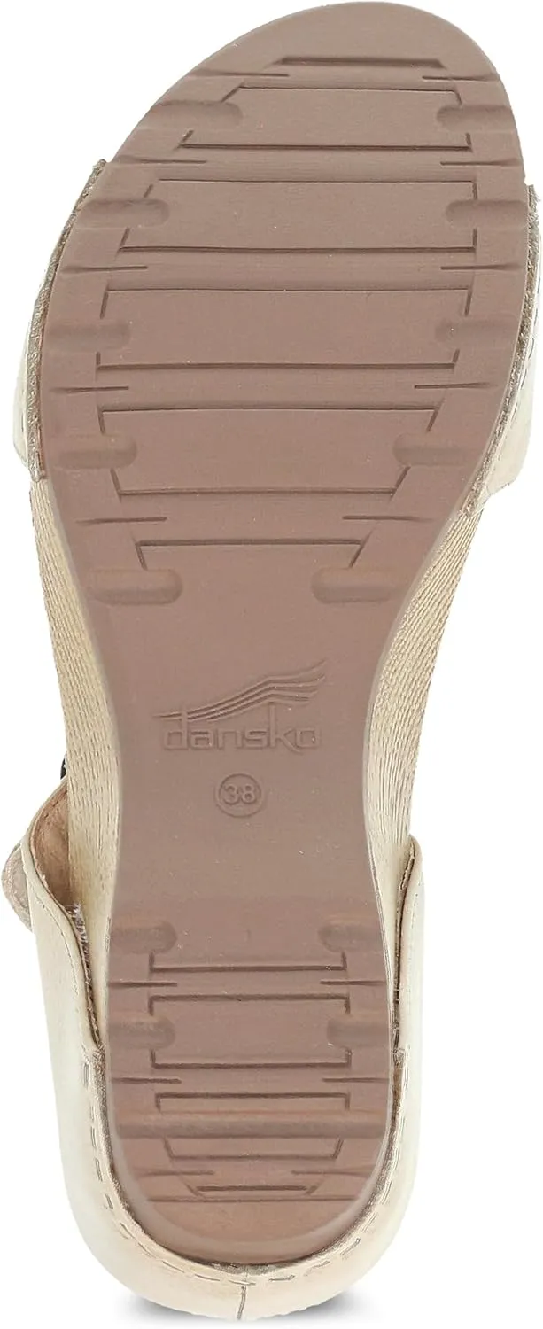 Dansko Tanya Slip-On Wedge Sandal for Women – Cushioned, Contoured Footbed for All-Day Comfort and Support – Hook & Loop Strap with Buckle Detail – Lightweight Rubber Outsole