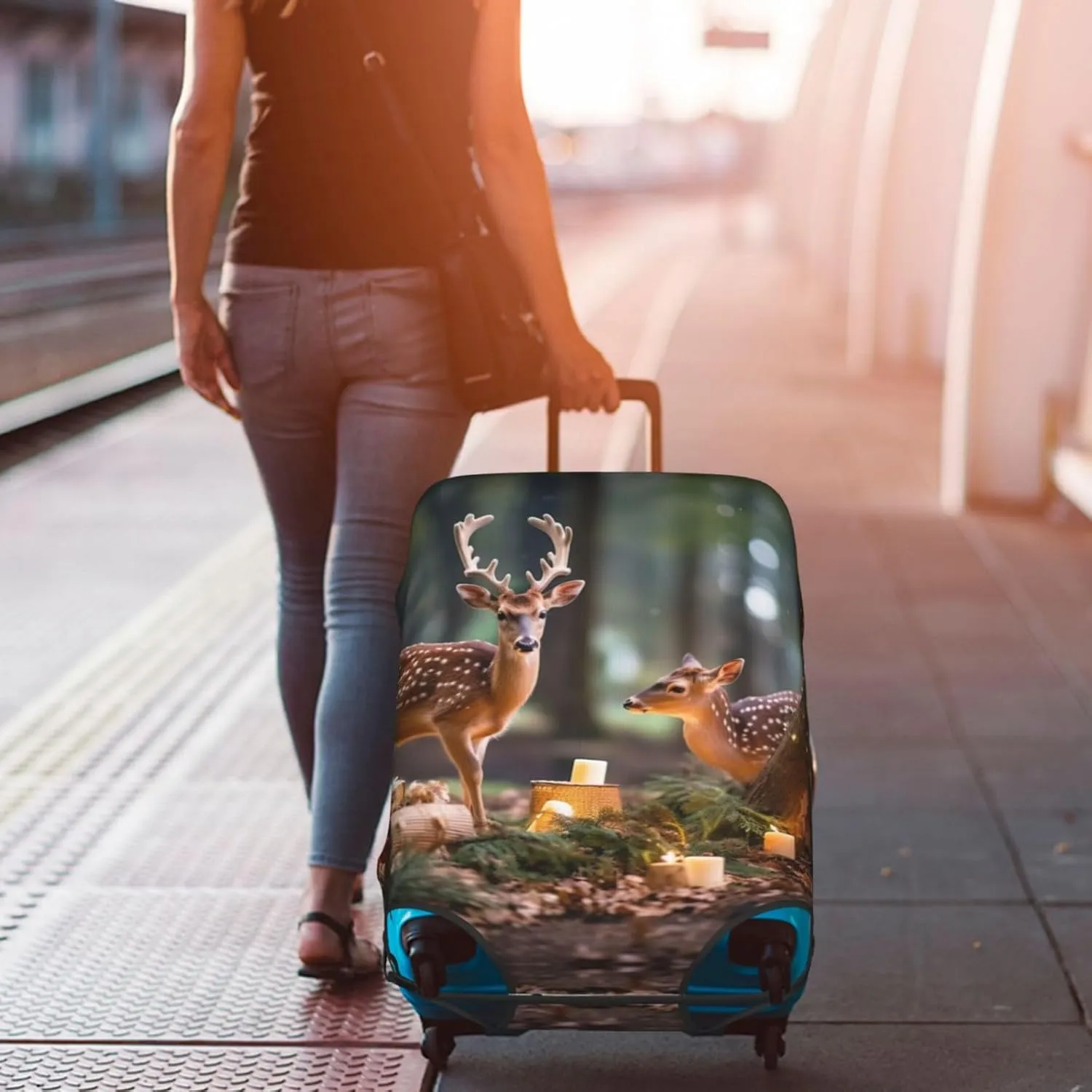 Deer Tree Christmas Print Luggage Cover For Suitcases, Elastic Travel Bag For Luggage, Stylish Design