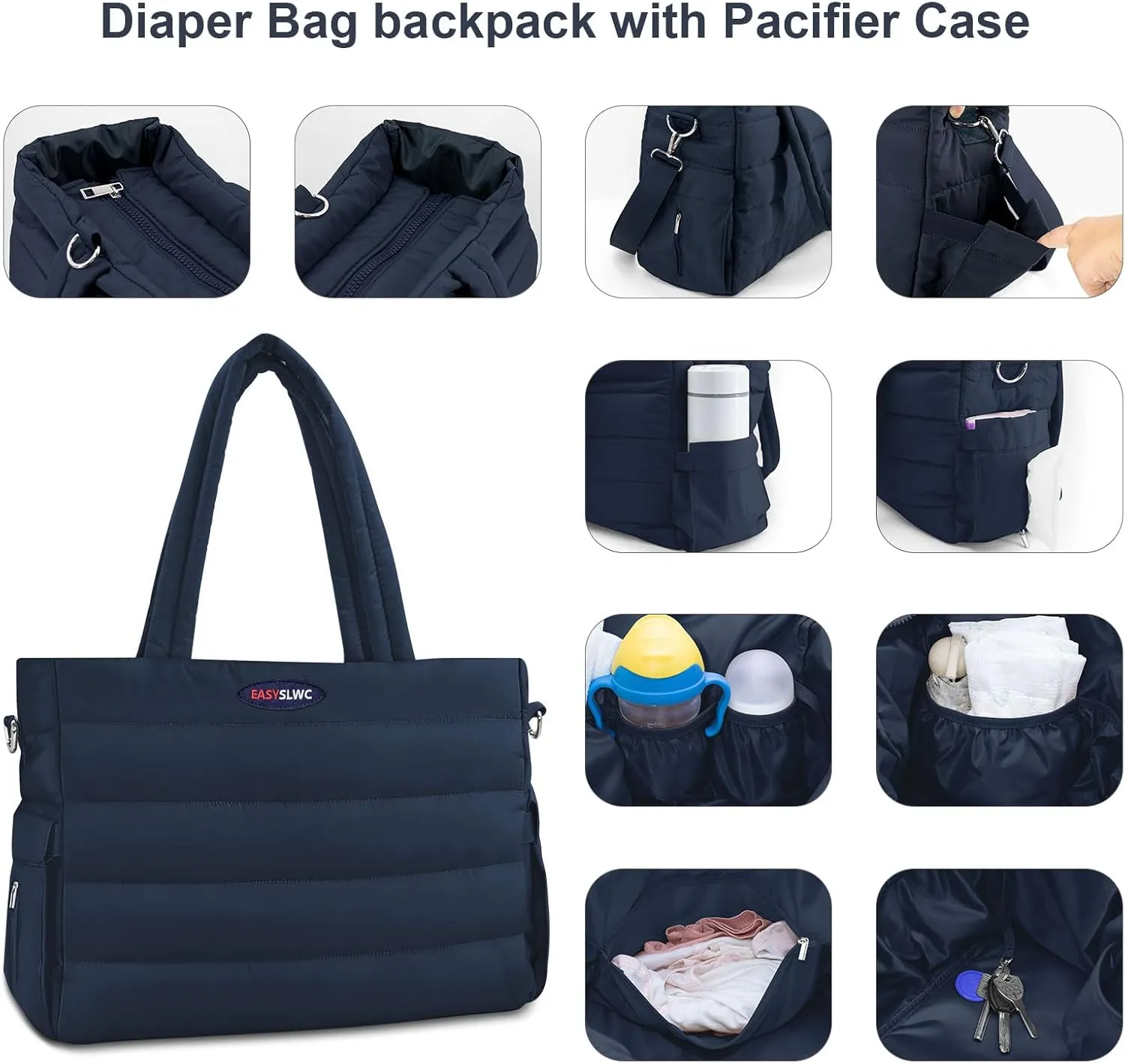 Diaper Bag Tote with Silicone Pacifier Case,Tote Bags Crossbody Hospital Bag Travel Large Mommy Bag