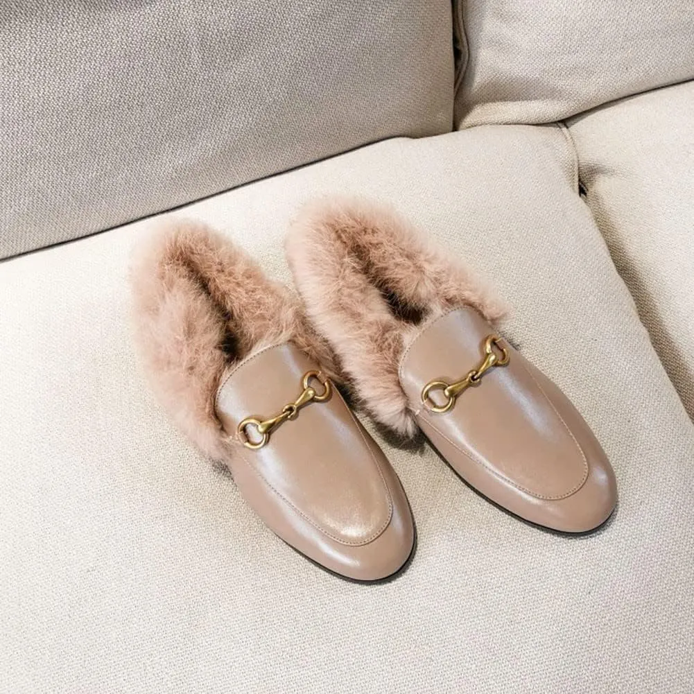 Divanne Loafers for Women, Womens Loafer Flats Gold Chain Penny Loafers Slip On Fur Loafer Mules