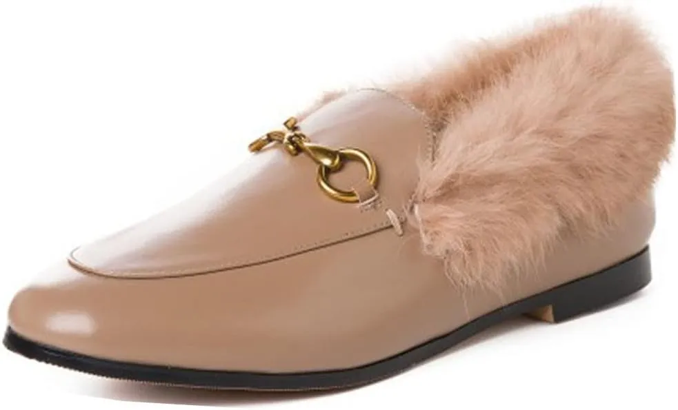 Divanne Loafers for Women, Womens Loafer Flats Gold Chain Penny Loafers Slip On Fur Loafer Mules