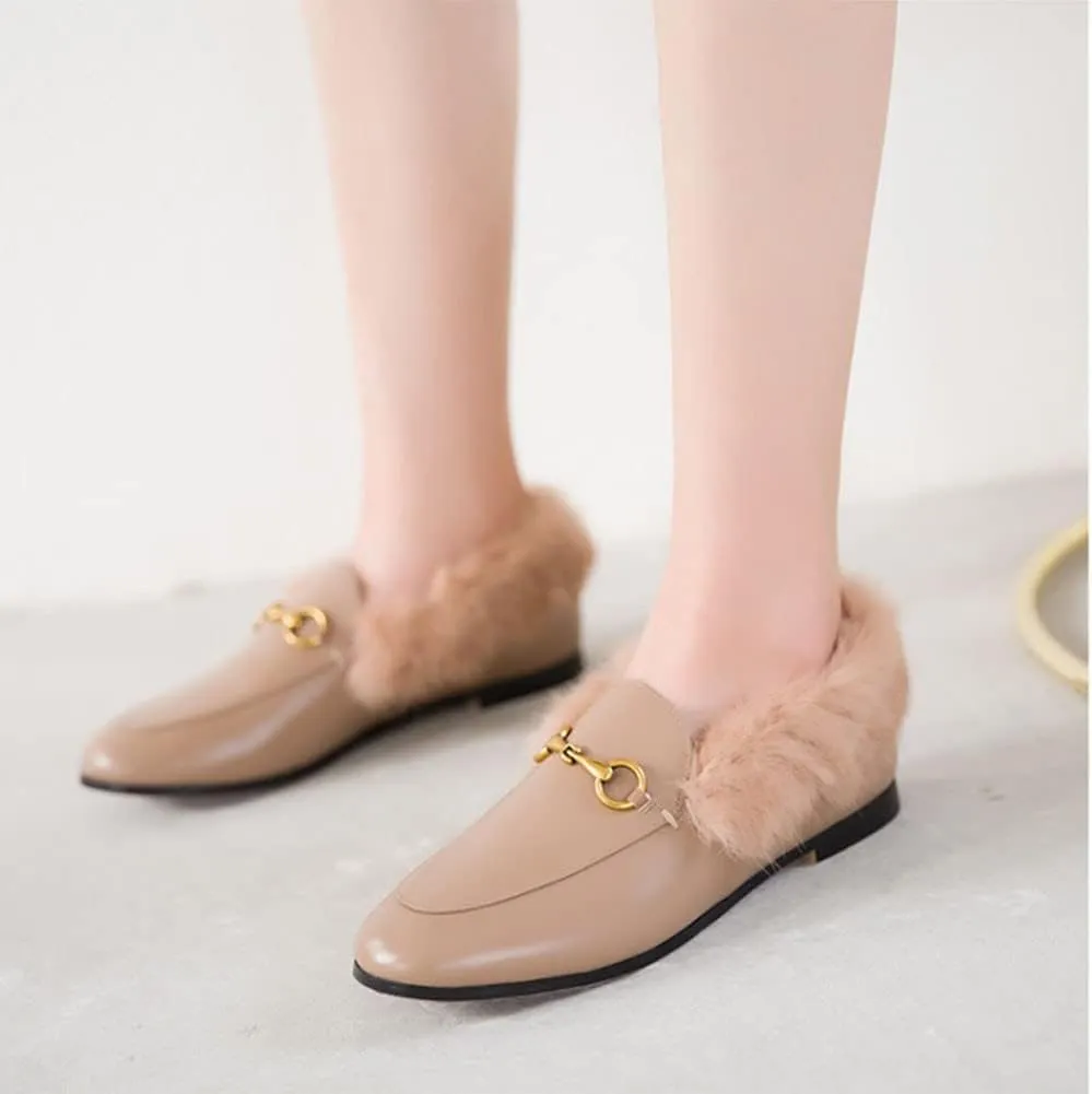 Divanne Loafers for Women, Womens Loafer Flats Gold Chain Penny Loafers Slip On Fur Loafer Mules