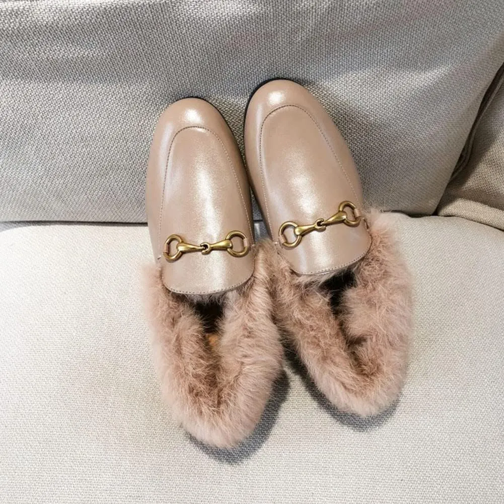 Divanne Loafers for Women, Womens Loafer Flats Gold Chain Penny Loafers Slip On Fur Loafer Mules