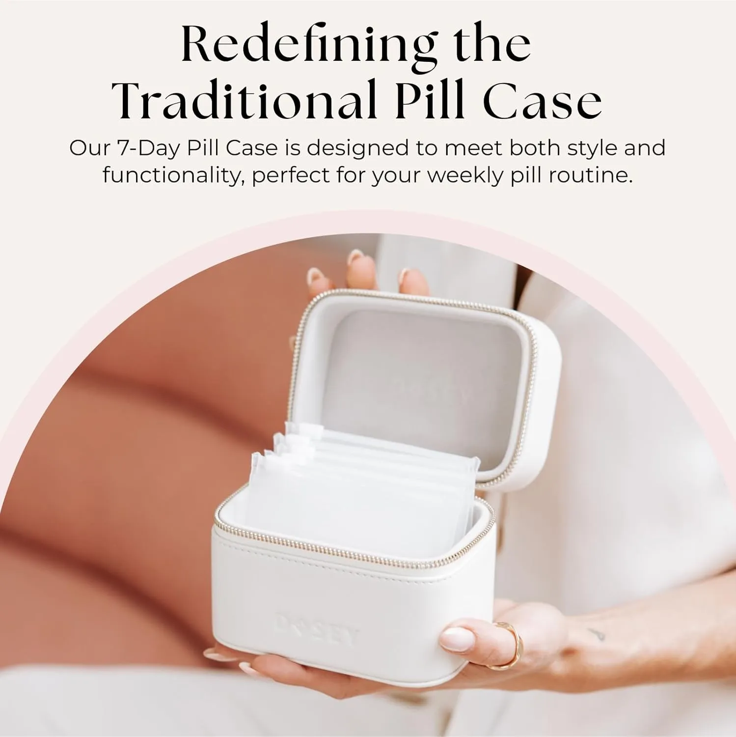 Dosey Travel Pill Case & Easy-Slide Pouches - Vegan Leather Daily Organizer With 7 Airtight Pockets for Medicine Storage & Protection - Stylish Sorter & Medication Organizer - Cream