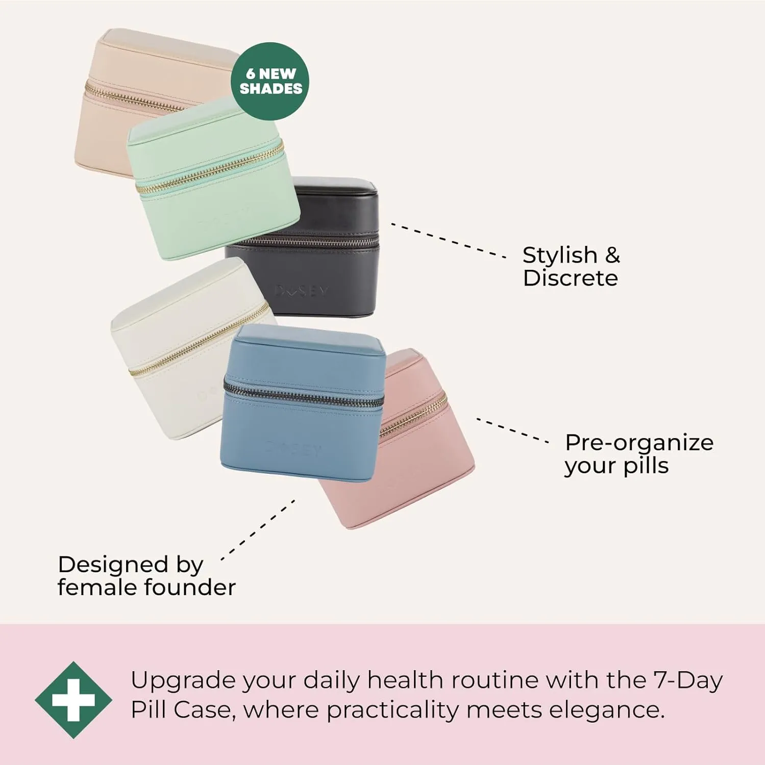 Dosey Travel Pill Case & Easy-Slide Pouches - Vegan Leather Daily Organizer With 7 Airtight Pockets for Medicine Storage & Protection - Stylish Sorter & Medication Organizer - Cream