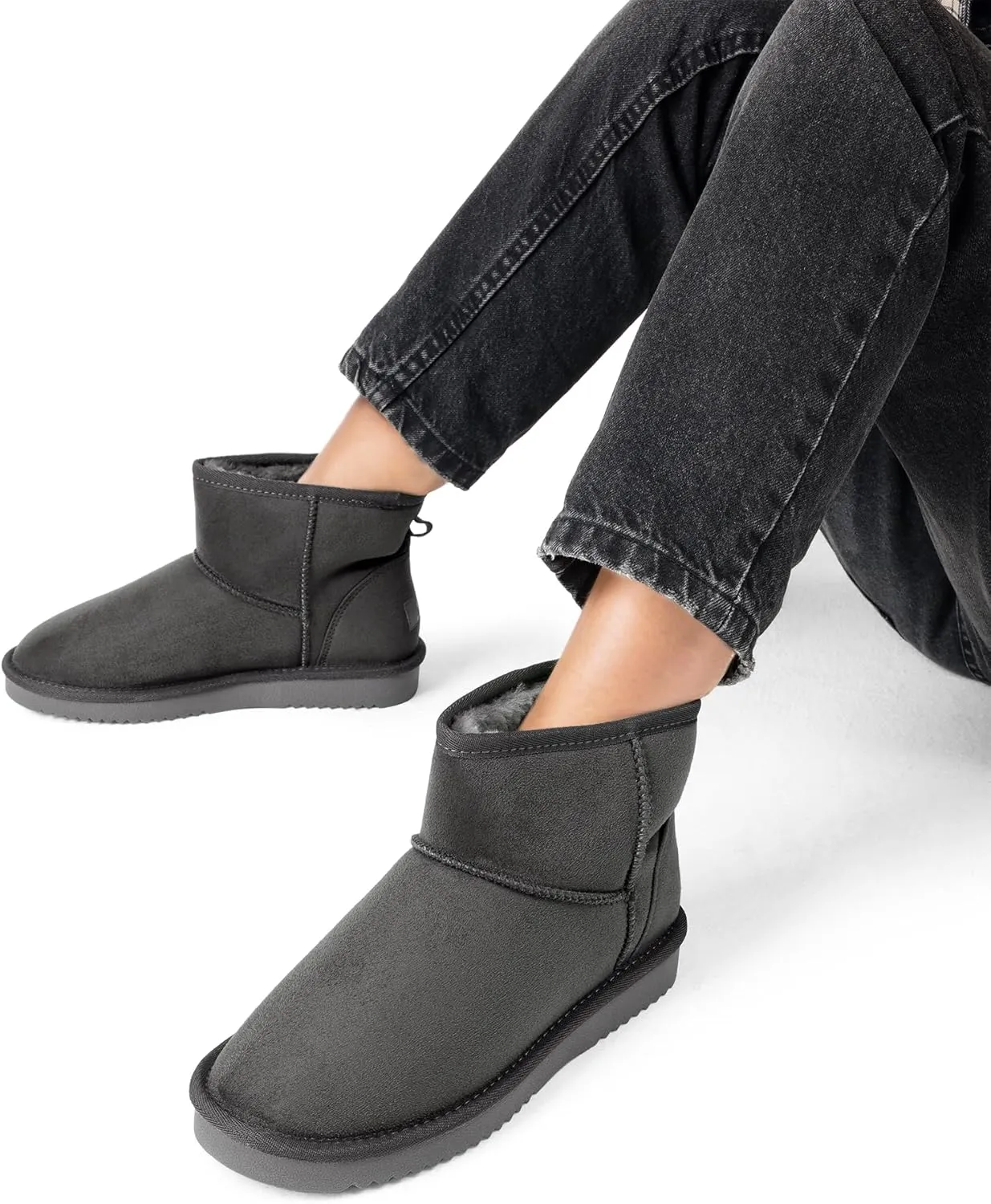 DREAM PAIRS Women's Black Brown Tan Grey Winter Snow Boots Classic Faux Fur Lined Slip On Ankle Boots