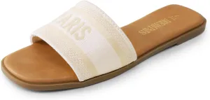 DREAM PAIRS Women's Flat Sandals Slip On Slides Sandals Square Open Toe Jacquard Braided Fashion Slides Casual Beach Slippers for Summer