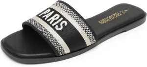 DREAM PAIRS Women's Flat Sandals Slip On Slides Sandals Square Open Toe Jacquard Braided Fashion Slides Casual Beach Slippers for Summer