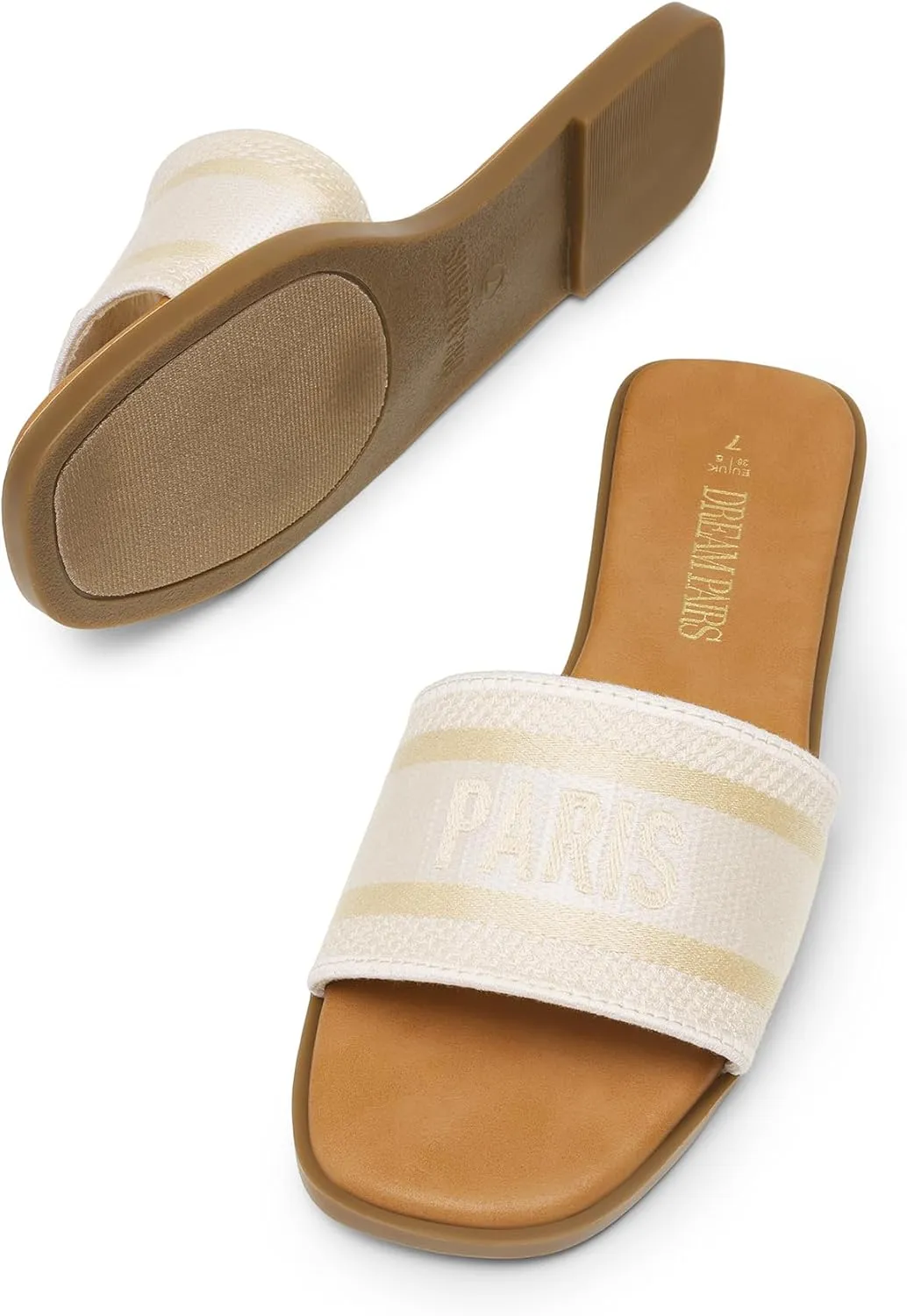 DREAM PAIRS Women's Flat Sandals Slip On Slides Sandals Square Open Toe Jacquard Braided Fashion Slides Casual Beach Slippers for Summer
