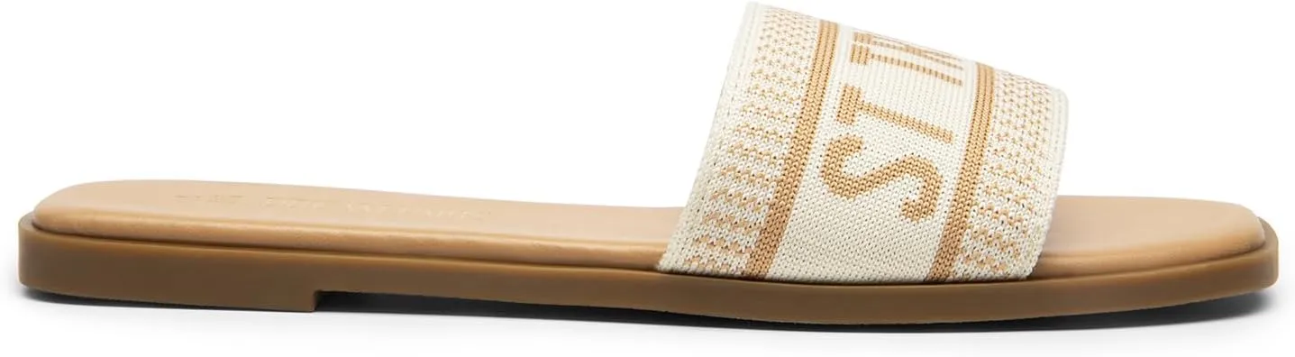 DREAM PAIRS Women's Flat Sandals Slip On Slides Sandals Square Open Toe Jacquard Braided Fashion Slides Casual Beach Slippers for Summer