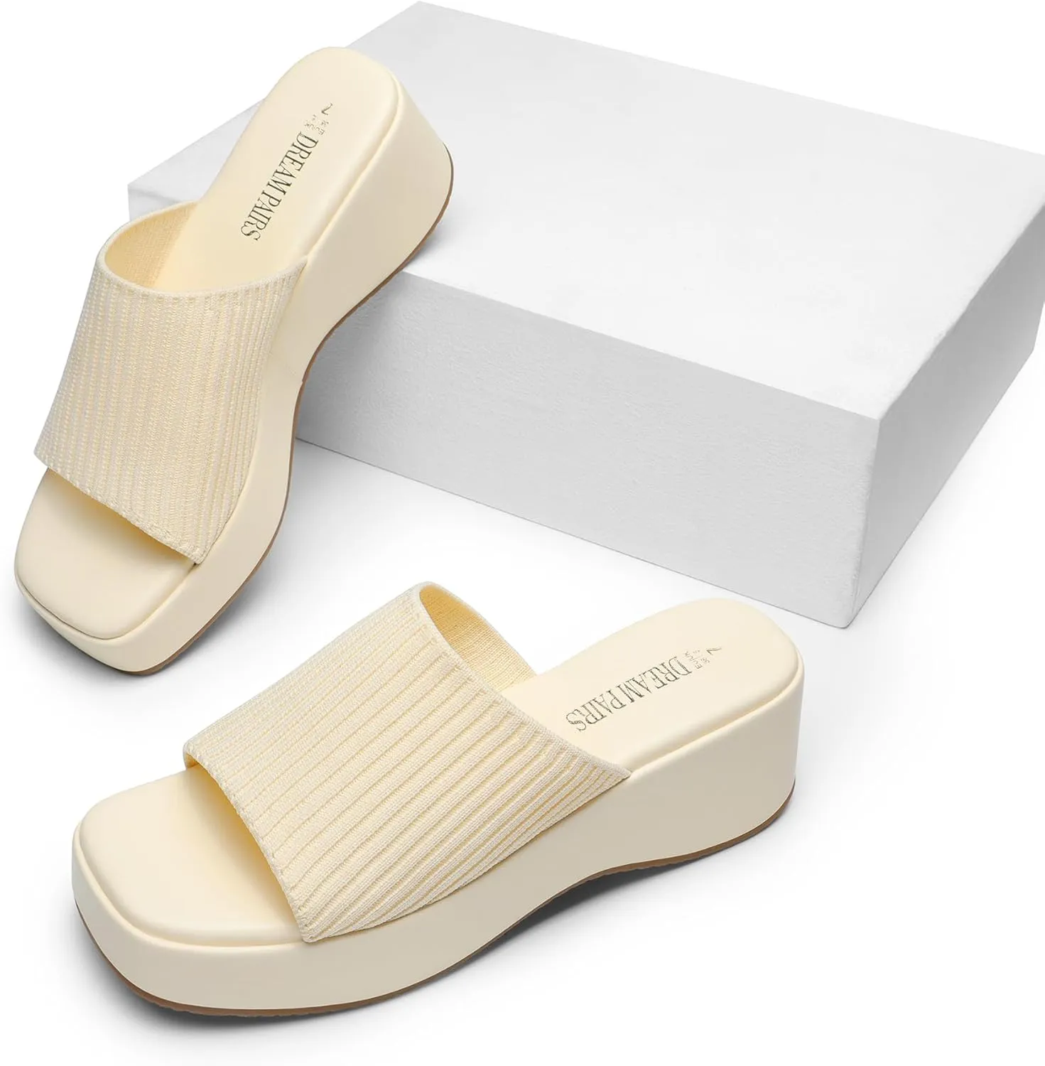 DREAM PAIRS Womens Slip on Wedges Platform Soft Cute Walking Comfort Flatform Sandals