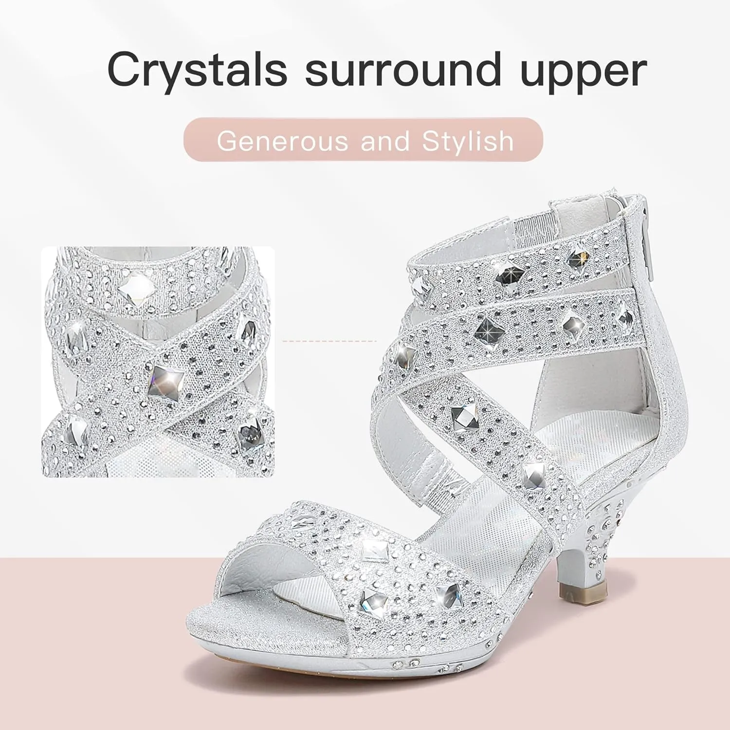 Dufannie Toddler Little Big Kid High Heels Flower Girls Party Dress Shoes Glitter Pump Sandals