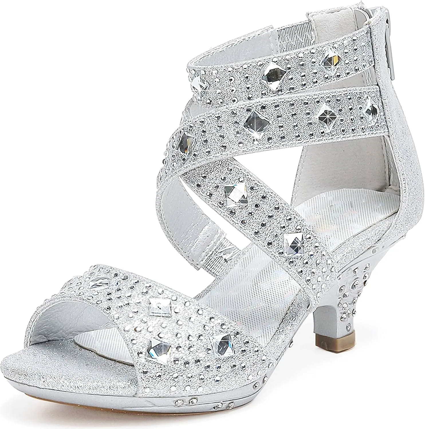Dufannie Toddler Little Big Kid High Heels Flower Girls Party Dress Shoes Glitter Pump Sandals