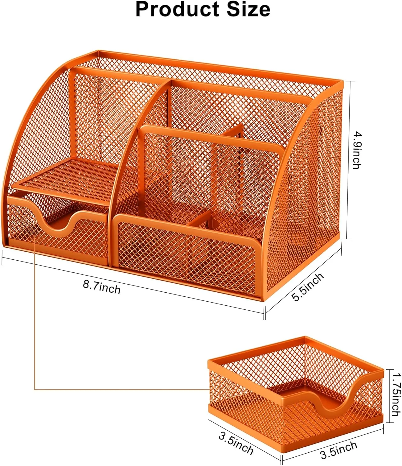 EasyPAG Mesh Desk Organizer for Women with Drawer - Multi-Functional Office & Makeup Storage, Anti-Scratch Pads, 5 Compartments, Durable Metal Mesh for Home, School, Classroom, Orange