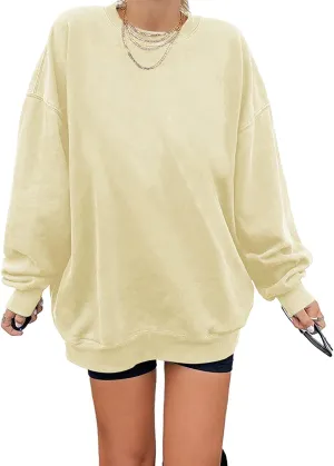 Ebifin Women's Oversized Long Sleeve Sweatshirts Pure Color Round Neck Casual Pullover Shirt