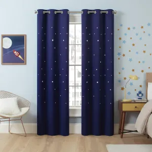 Eclipse Dreamer Star Laser Cut Room Darkening Grommet Window Curtains for Kids Bedroom or Nursery (2 Panels), 34 in x 95 in, Navy