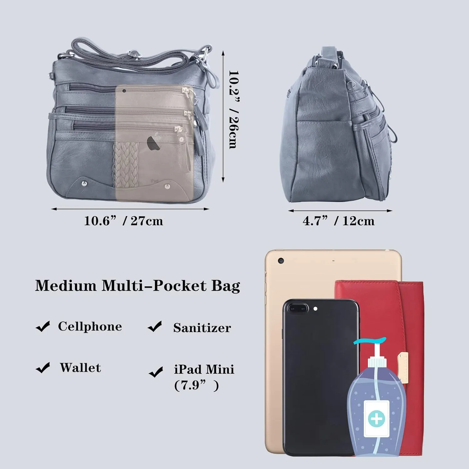 ELDA 10 Pockets Crossbody Purse for Women Medium Pocketbooks Ladies Soft PU Leather Shoulder Bag Ladies Top Handle Satchel