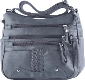 ELDA 10 Pockets Crossbody Purse for Women Medium Pocketbooks Ladies Soft PU Leather Shoulder Bag Ladies Top Handle Satchel
