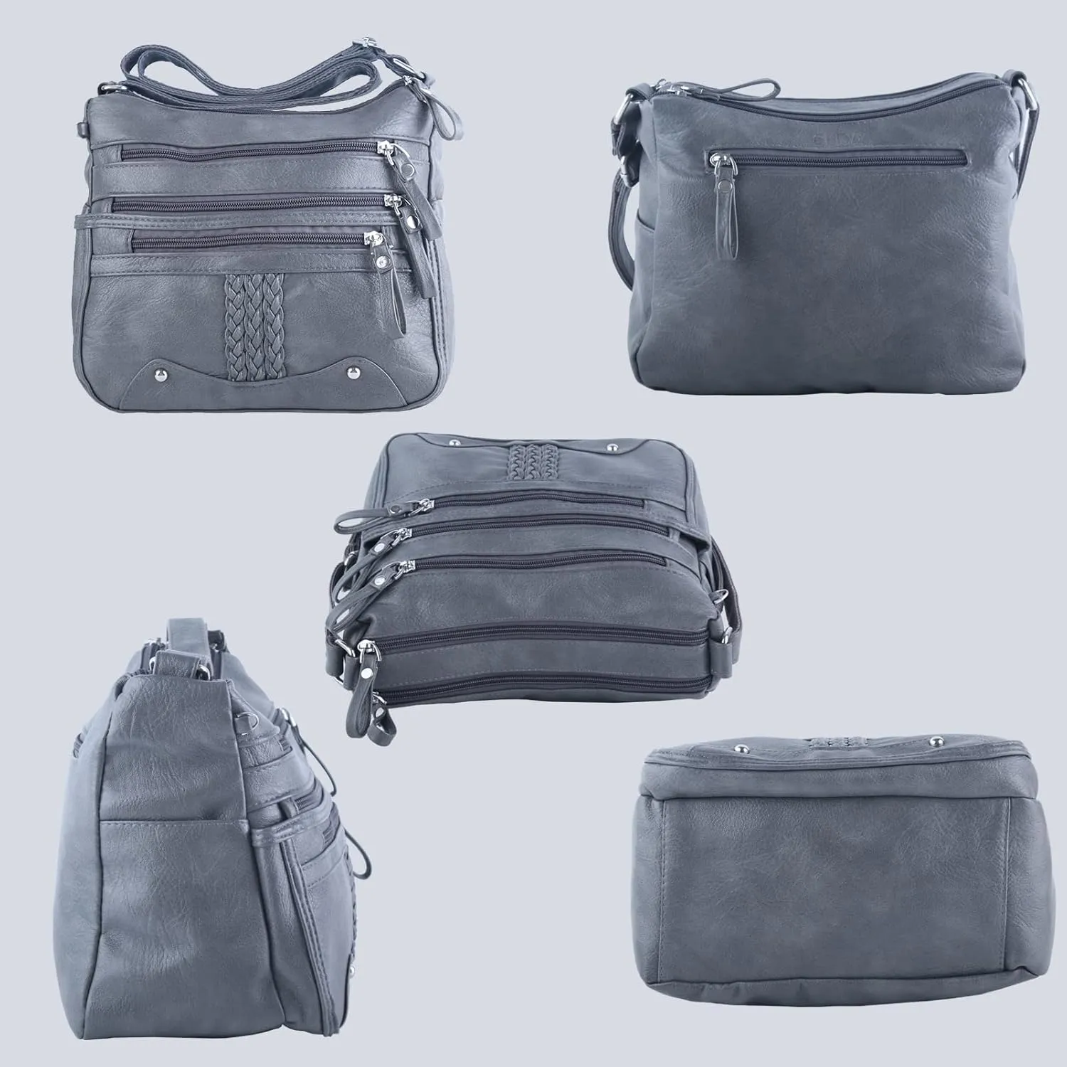 ELDA 10 Pockets Crossbody Purse for Women Medium Pocketbooks Ladies Soft PU Leather Shoulder Bag Ladies Top Handle Satchel