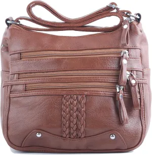 ELDA 10 Pockets Crossbody Purse for Women Medium Pocketbooks Ladies Soft PU Leather Shoulder Bag Ladies Top Handle Satchel