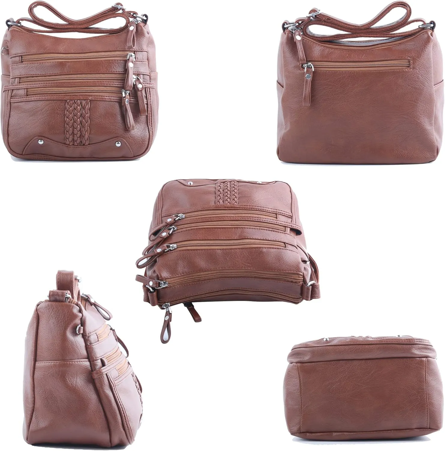 ELDA 10 Pockets Crossbody Purse for Women Medium Pocketbooks Ladies Soft PU Leather Shoulder Bag Ladies Top Handle Satchel