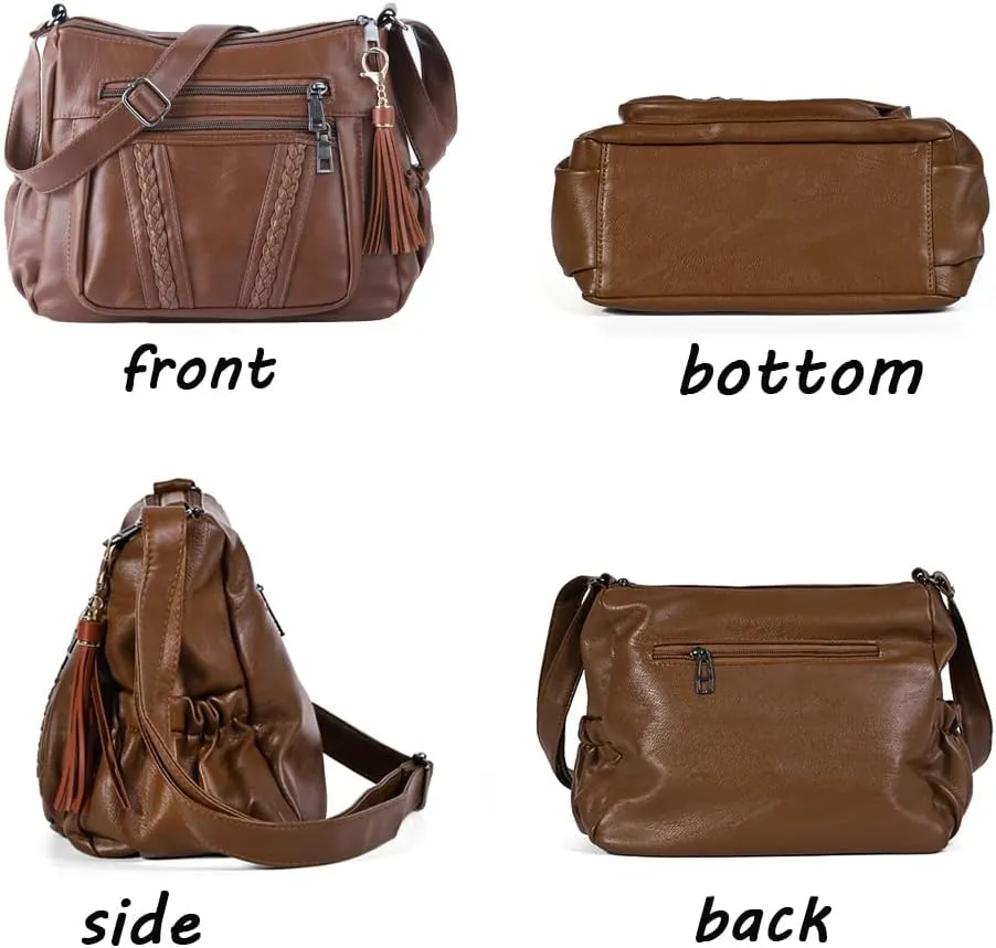 ELDA Crossbody Bags For Women Pocketbooks Soft PU Leather Purses and Handbags Multi Pocket Shoulder Bag