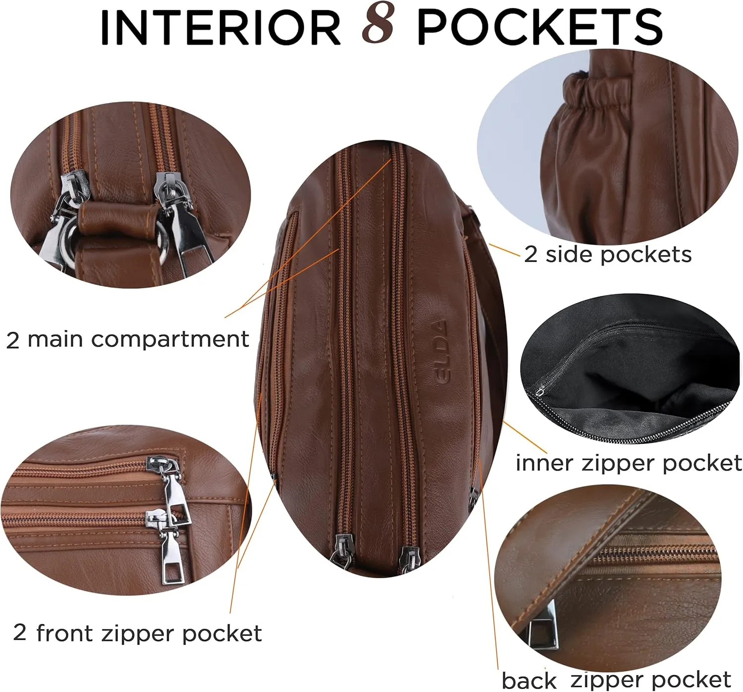 ELDA Crossbody Bags For Women Pocketbooks Soft PU Leather Purses and Handbags Multi Pocket Shoulder Bag