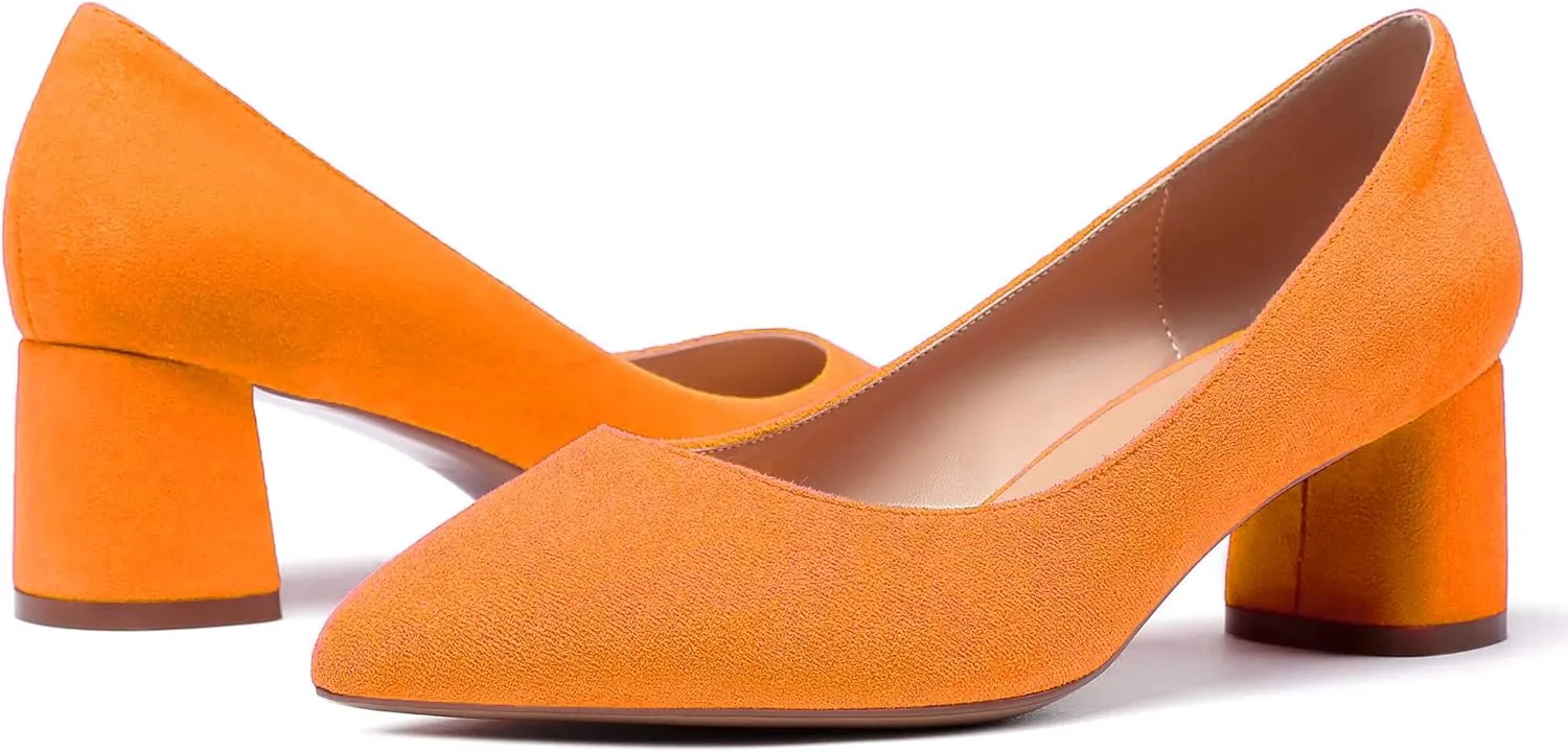 Eldof Women's Chunky Block Low Heels Closed Pointy Toe Classic Pumps Comfort Slip-on Party Evening Dress Heeled Shoes 5 CM