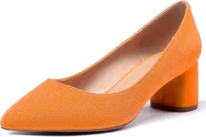 Eldof Women's Chunky Block Low Heels Closed Pointy Toe Classic Pumps Comfort Slip-on Party Evening Dress Heeled Shoes 5 CM