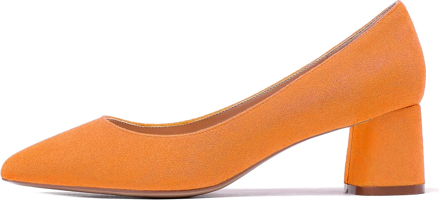 Eldof Women's Chunky Block Low Heels Closed Pointy Toe Classic Pumps Comfort Slip-on Party Evening Dress Heeled Shoes 5 CM