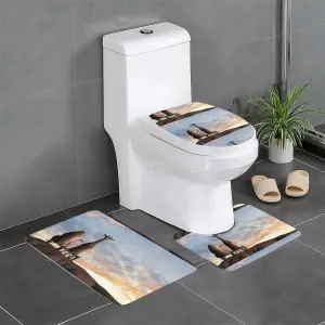 Elephant Giraffe On A Mountain Top Sunset Bathroom Rug Sets 3 Piece Soft Area Rugs Set, 28.3x15.7in Non-Slip Extra Soft Absorbent Washable & Dry Toilet Bath Mat Sets