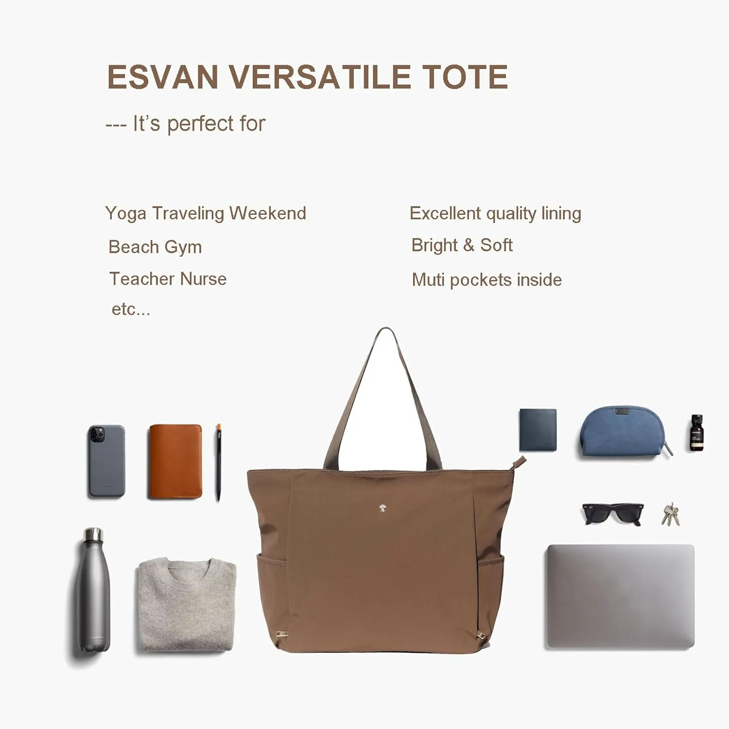 ESVAN Yoga Mat Bag Yoga Tote Carrier Shoulder Bag Carryall Tote for Office,Yoga,Pilates,Travel,Beach and Gym