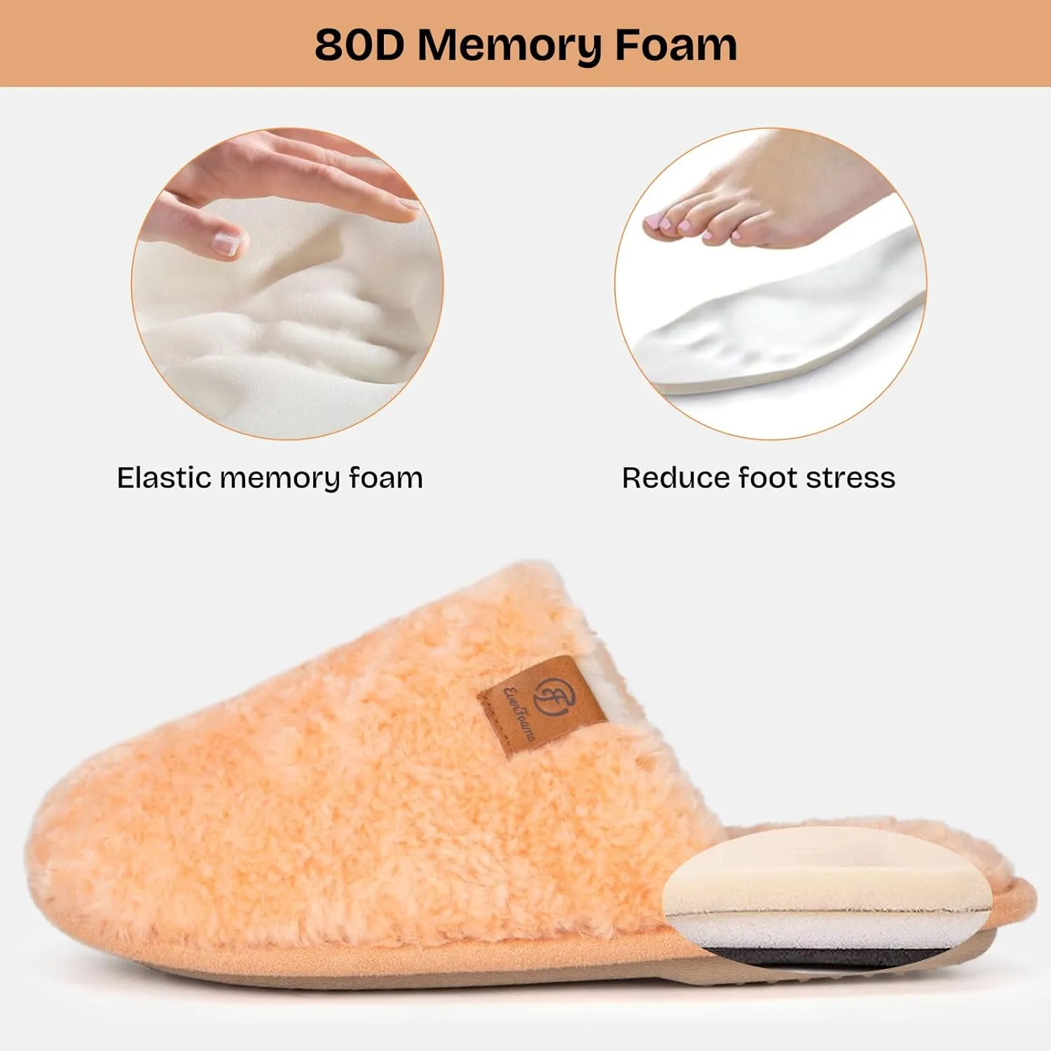 EverFoams Women's Fuzzy Slip-on Slippers Warm Cozy Soft Lightweight Memory Foam Indoor House Shoes