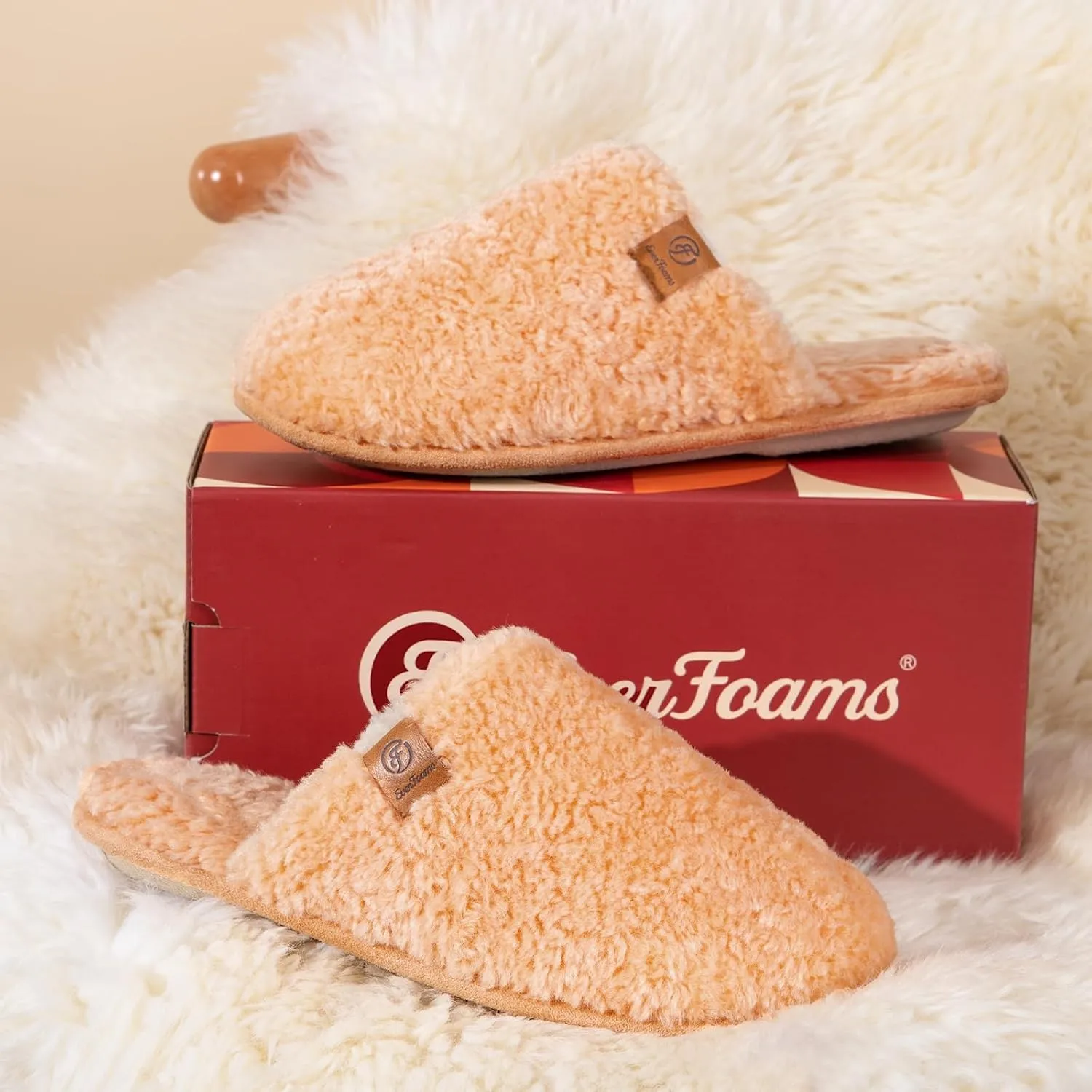 EverFoams Women's Fuzzy Slip-on Slippers Warm Cozy Soft Lightweight Memory Foam Indoor House Shoes