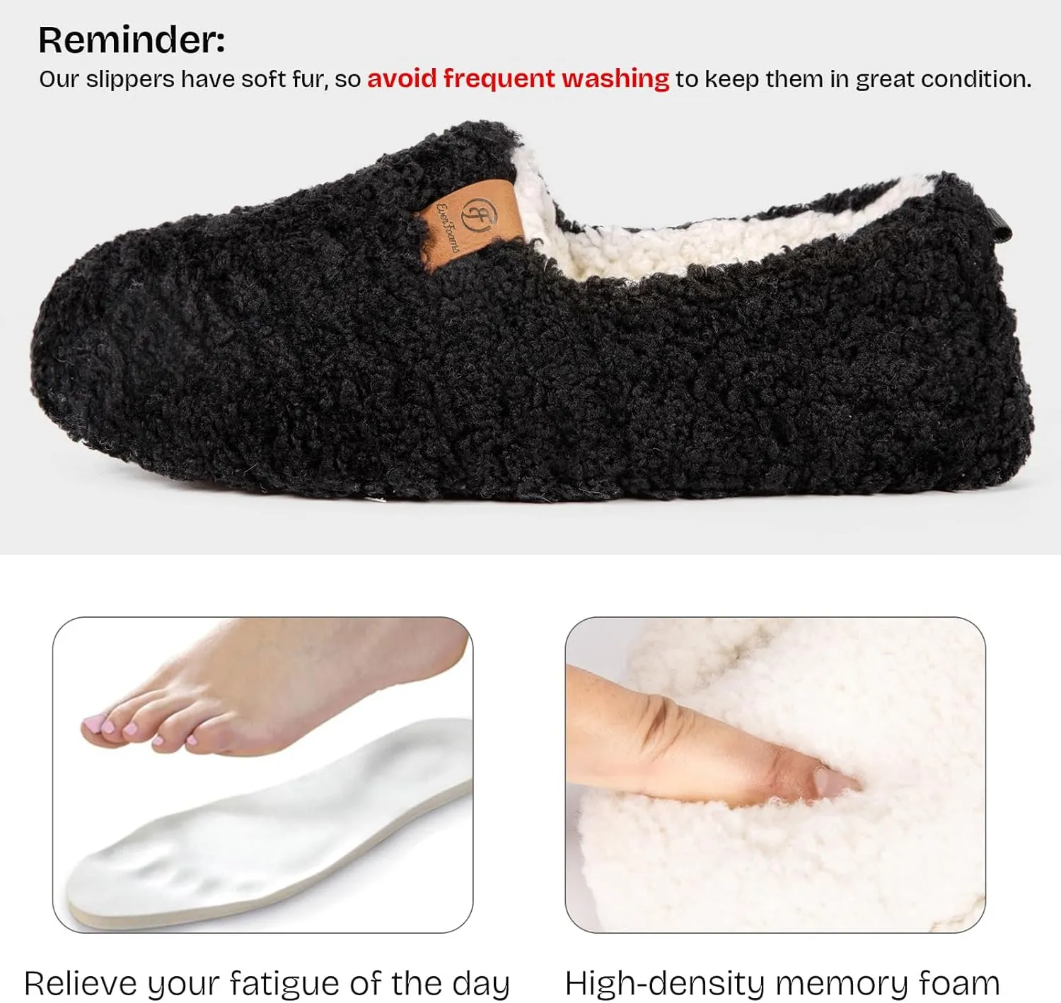 EverFoams Women’s Soft Curly Full Slippers Memory Foam Lightweight House Shoes Cozy Loafer with Polar Fleece Lining