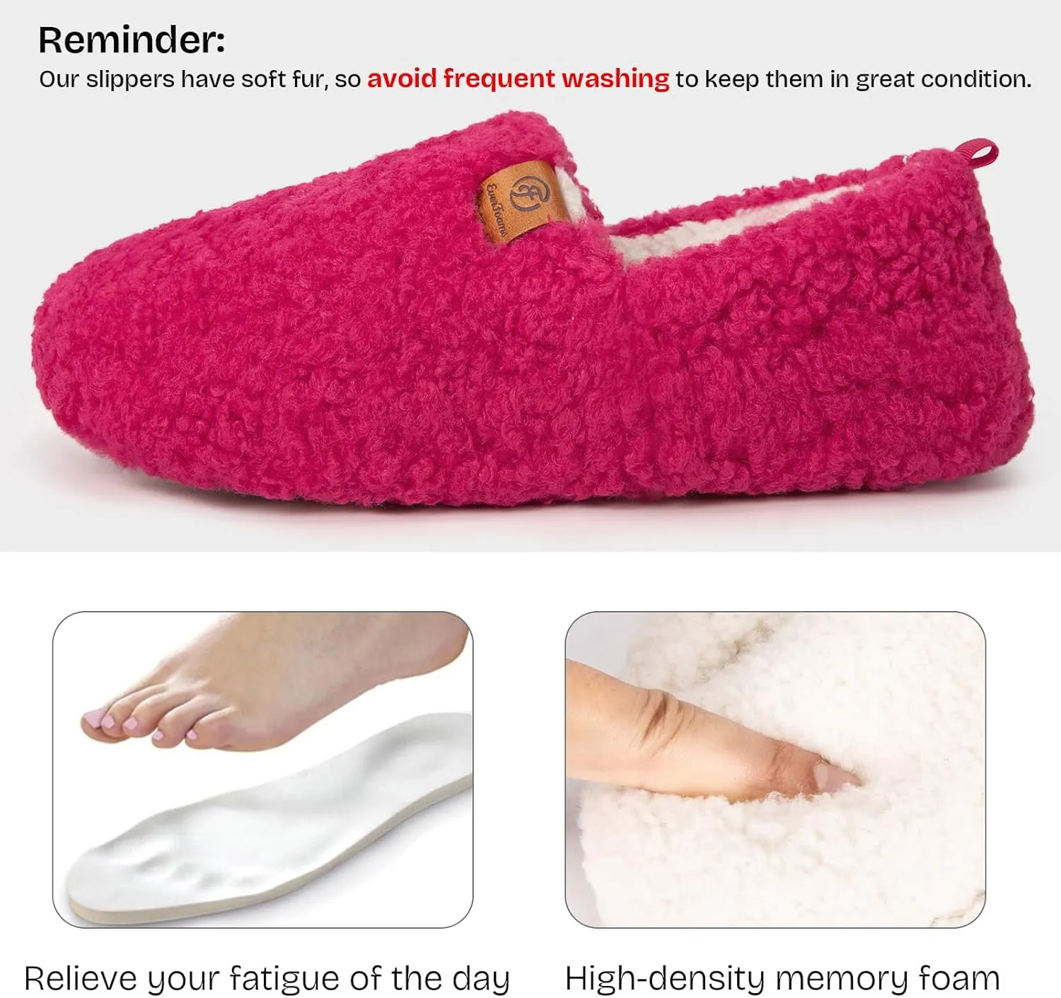 EverFoams Women’s Soft Curly Full Slippers Memory Foam Lightweight House Shoes Cozy Loafer with Polar Fleece Lining