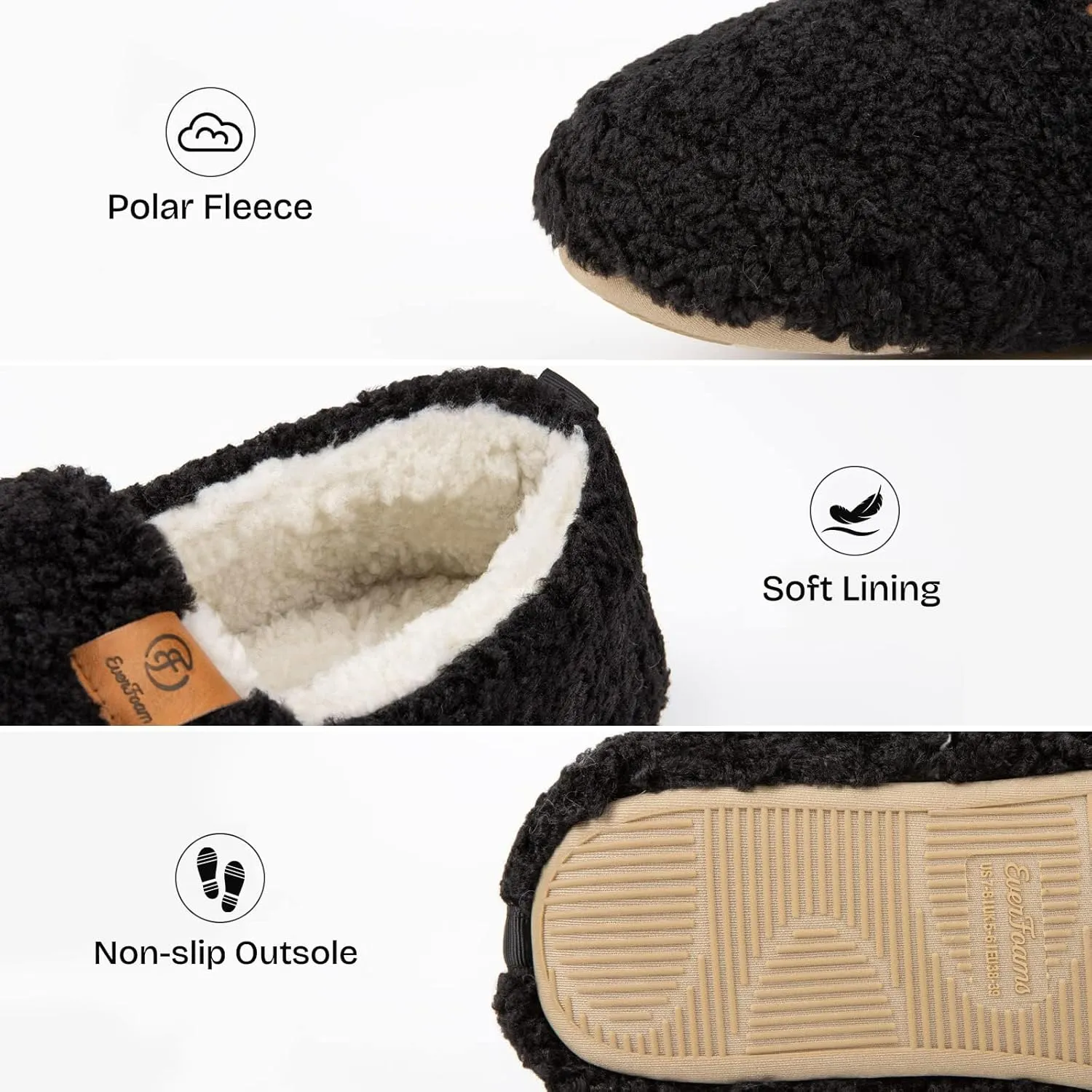 EverFoams Women’s Soft Curly Full Slippers Memory Foam Lightweight House Shoes Cozy Loafer with Polar Fleece Lining