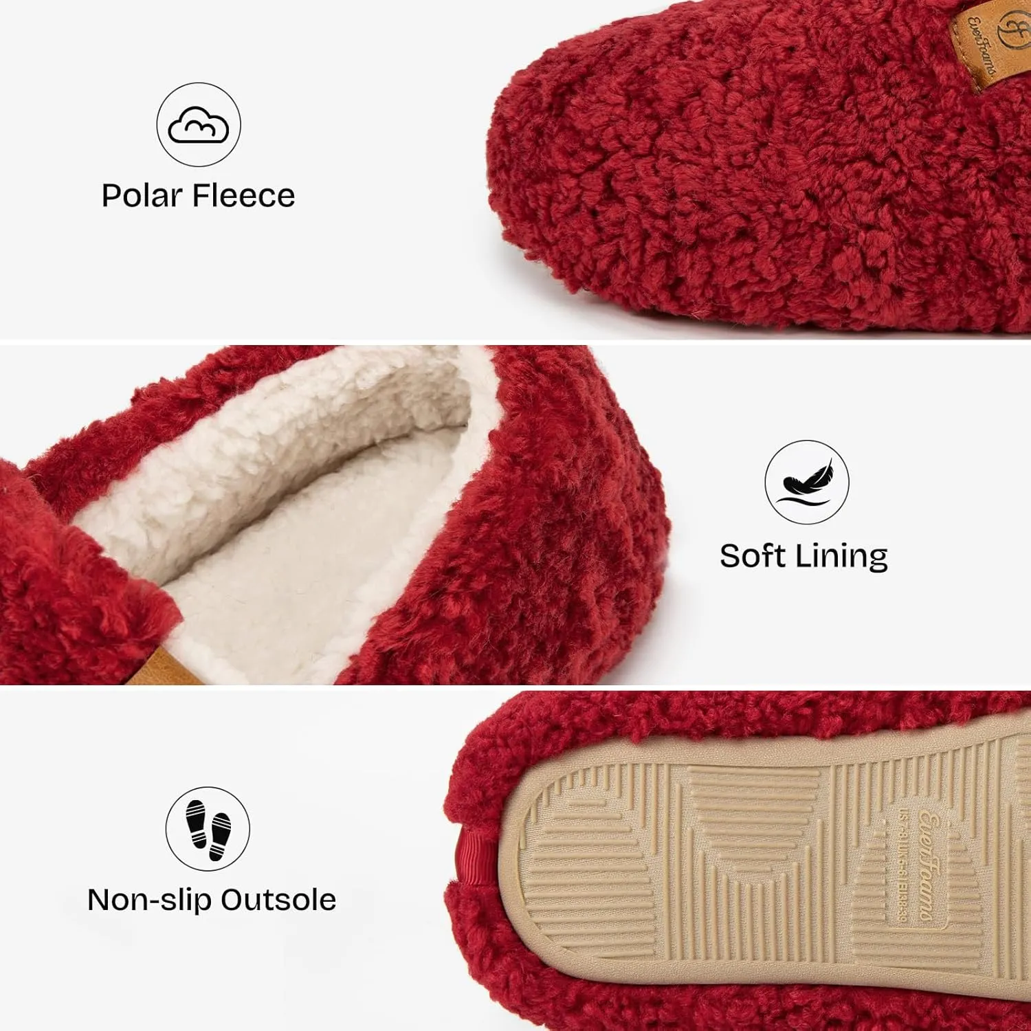 EverFoams Women’s Soft Curly Full Slippers Memory Foam Lightweight House Shoes Cozy Loafer with Polar Fleece Lining