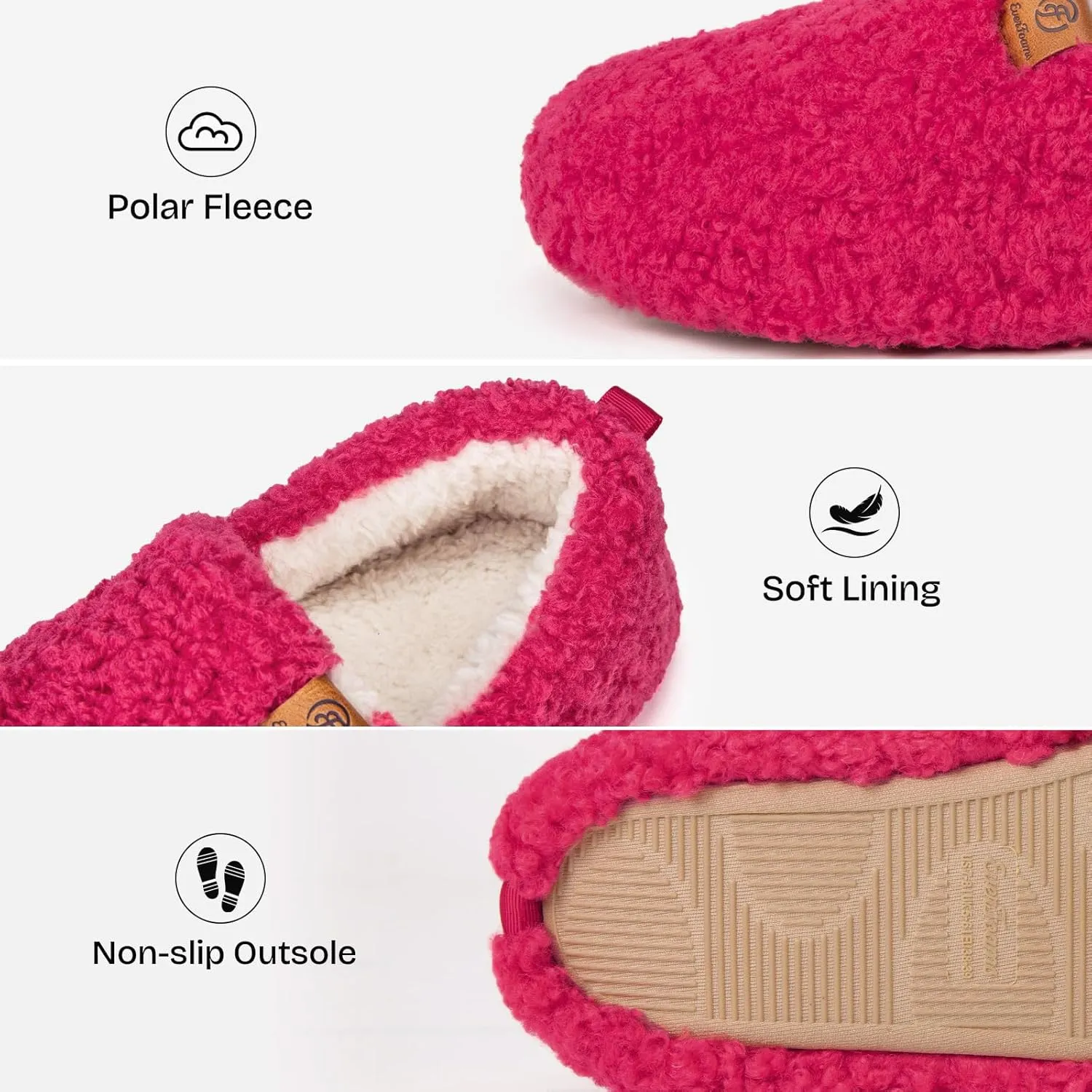 EverFoams Women’s Soft Curly Full Slippers Memory Foam Lightweight House Shoes Cozy Loafer with Polar Fleece Lining