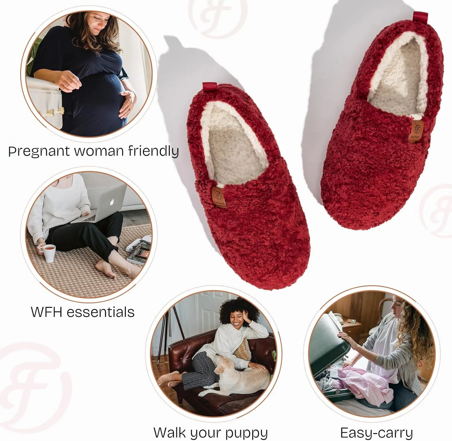 EverFoams Women’s Soft Curly Full Slippers Memory Foam Lightweight House Shoes Cozy Loafer with Polar Fleece Lining
