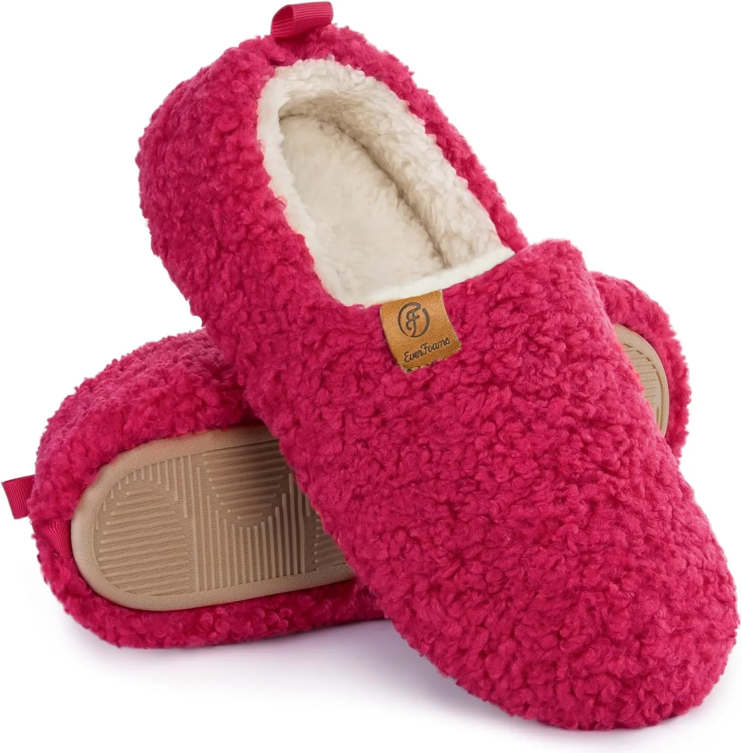 EverFoams Women’s Soft Curly Full Slippers Memory Foam Lightweight House Shoes Cozy Loafer with Polar Fleece Lining