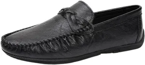 Fashion Mens Loafers Pu Leather Moccasins Shoe Solid Color Slip Resistant Block Heel Anti-Slip Rubber Sole Party Slip On