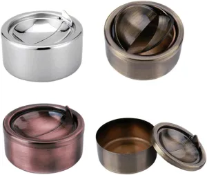 Fashionable Windproof Stainless Steel Ashtray with Lid Capacity Holder Automatic Slide Function for Indoor Outdoor Use Copper