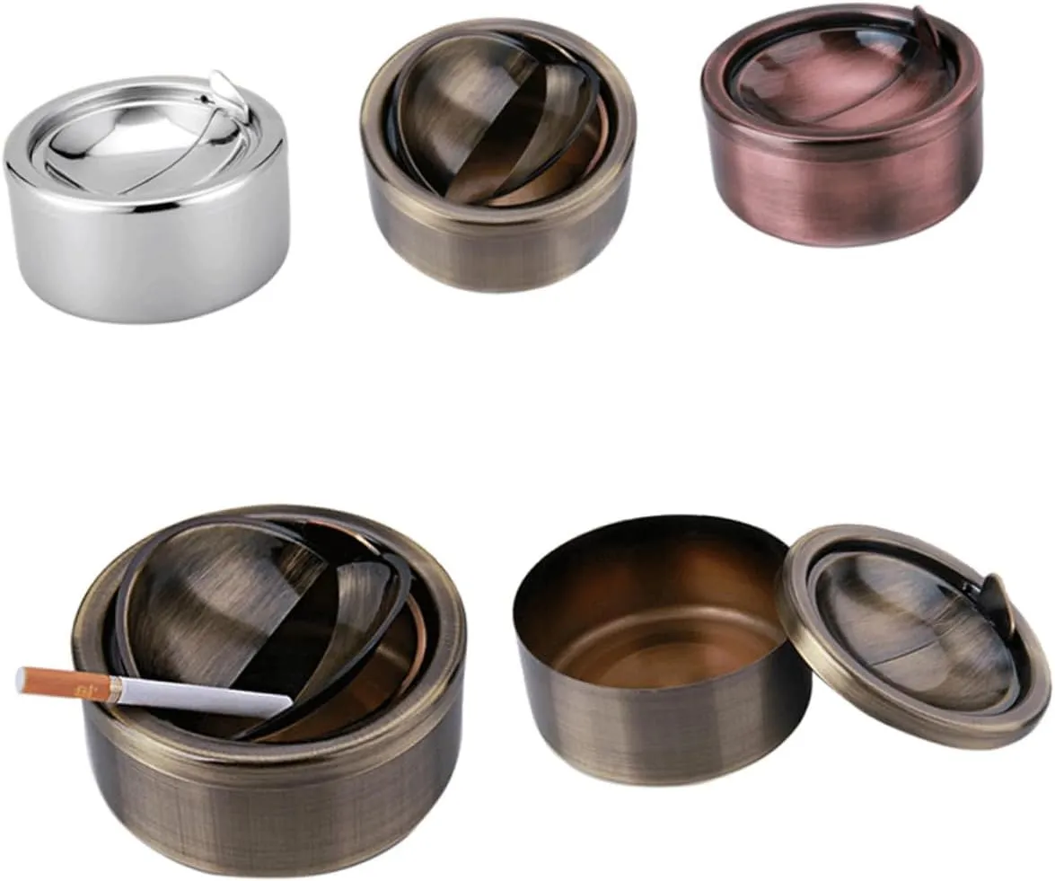 Fashionable Windproof Stainless Steel Ashtray with Lid Capacity Holder Automatic Slide Function for Indoor Outdoor Use Copper