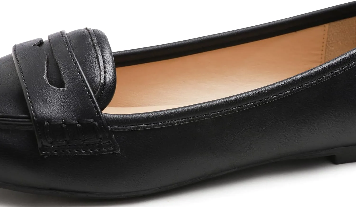 FEVERSOLE Women's Penny Loafer Round Toe Casual Flat Shoes